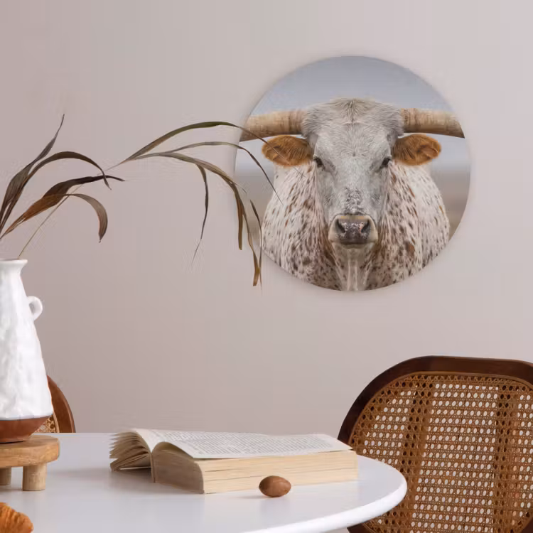 Longhorn - Grasveld - Dier Akoestische PET Vilt - Rond klein -sfeer3