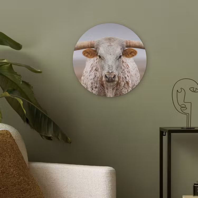Longhorn - Grasveld - Dier Akoestische PET Vilt - Rond klein -sfeer2