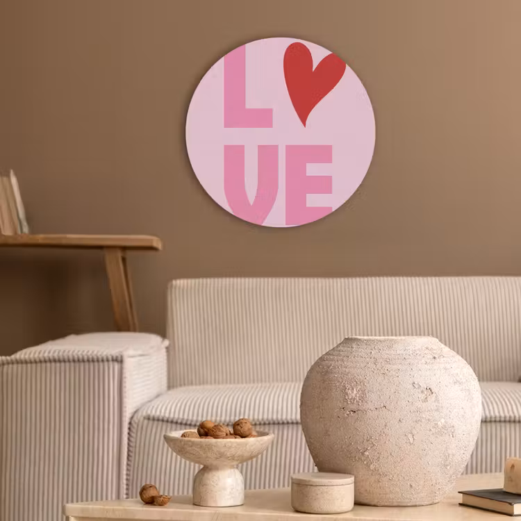 Love - Roze - Hart - Valentijn Akoestische PET Vilt - Rond klein -sfeer1