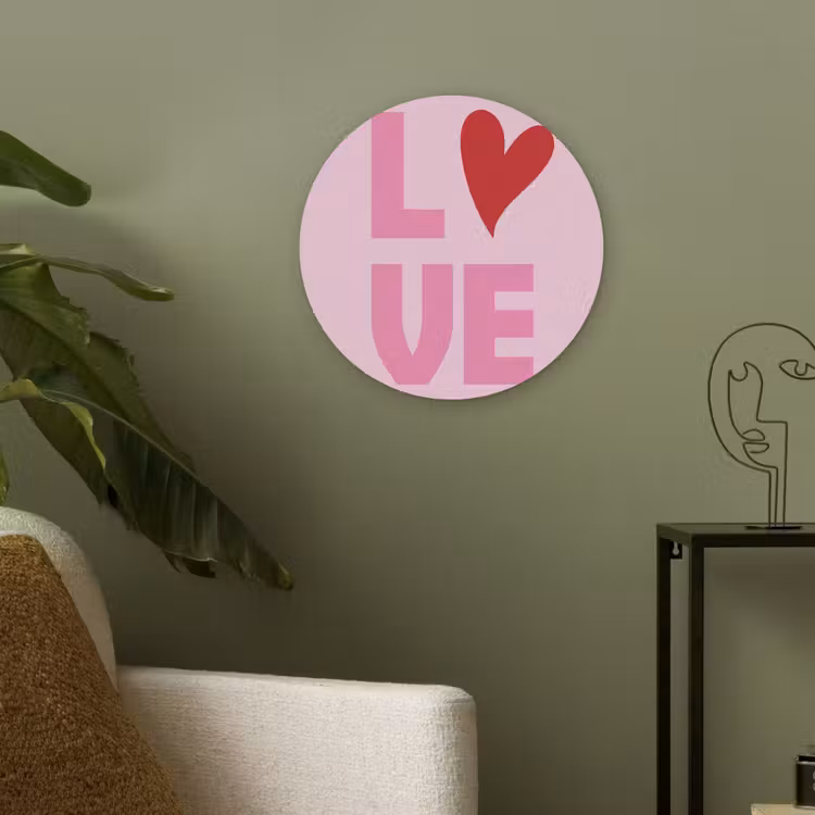 Love - Roze - Hart - Valentijn Akoestische PET Vilt - Rond klein -sfeer2