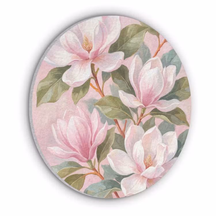 Magnolia's - Patroon - Roze Akoestische PET Vilt - Rond klein -3d