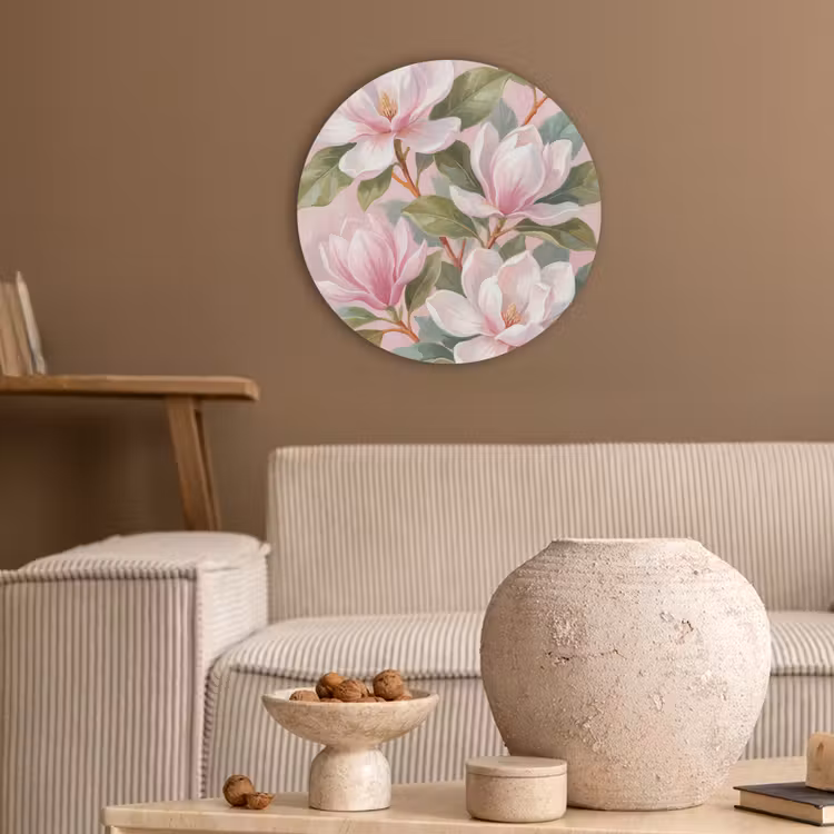 Magnolia's - Patroon - Roze Akoestische PET Vilt - Rond klein -sfeer1