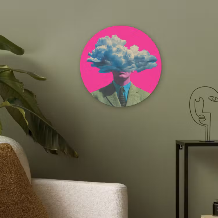 Man - Pak - Wolk - Roze Akoestische PET Vilt - Rond klein -sfeer2