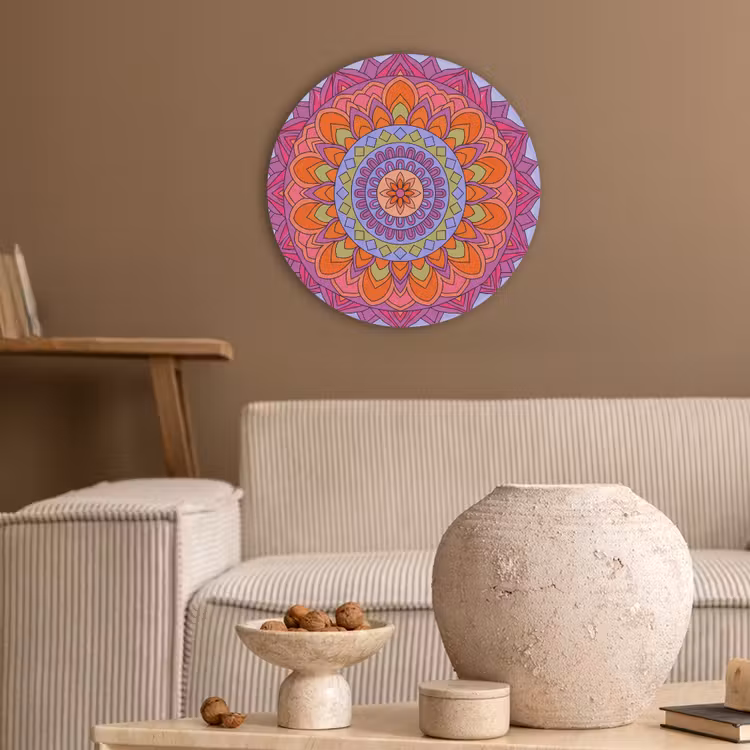 Mandala - Cirkel - Abstract - Kleurrijk - Patroon Akoestische PET Vilt - Rond klein -sfeer1