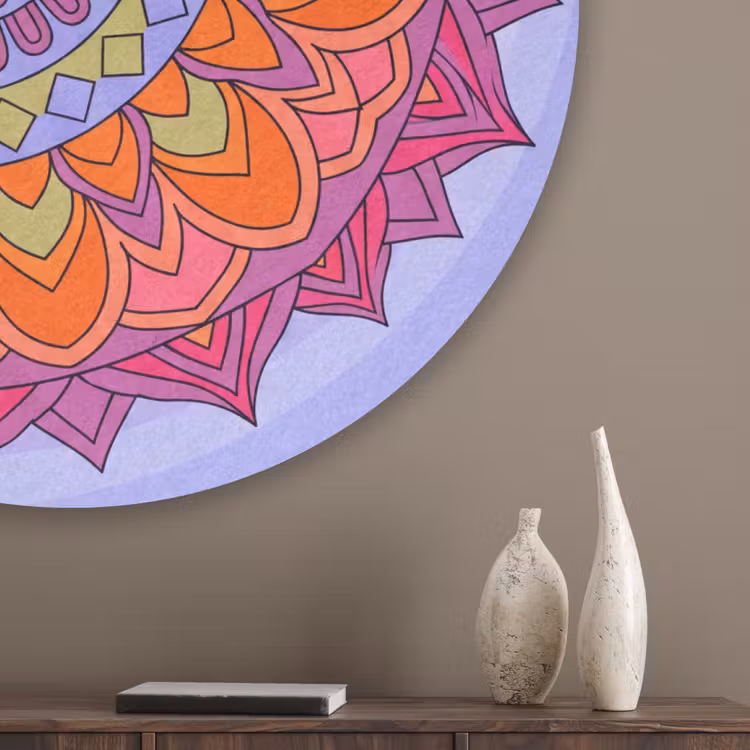 Mandala - Cirkel - Abstract - Kleurrijk - Patroon Akoestische PET Vilt - Rond klein -sfeer5_closeup