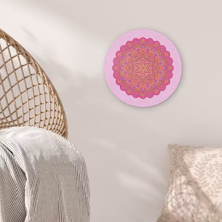 Mandala - Cirkel - Spiritueel - Oosters - Roze Akoestische PET Vilt - Rond klein -sfeer4