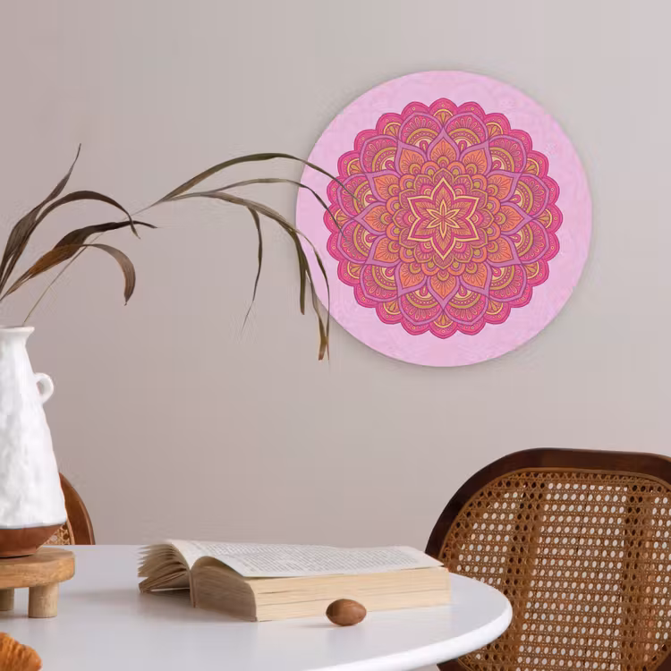Mandala - Cirkel - Spiritueel - Oosters - Roze Akoestische PET Vilt - Rond klein -sfeer3
