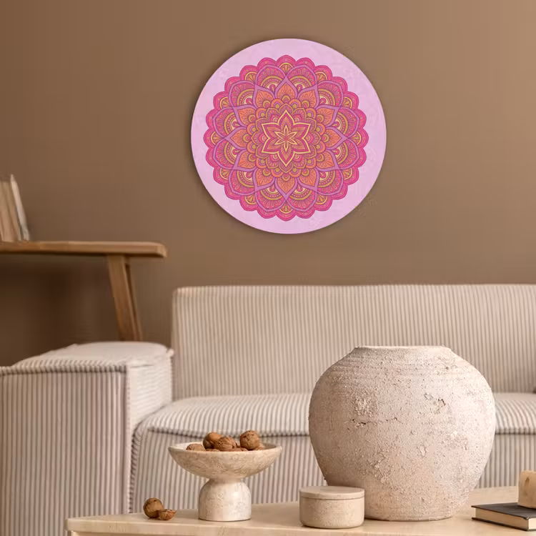 Mandala - Cirkel - Spiritueel - Oosters - Roze Akoestische PET Vilt - Rond klein -sfeer1