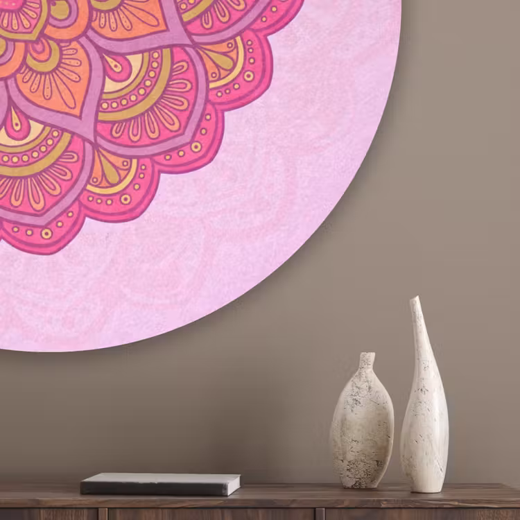 Mandala - Cirkel - Spiritueel - Oosters - Roze Akoestische PET Vilt - Rond klein -sfeer5_closeup