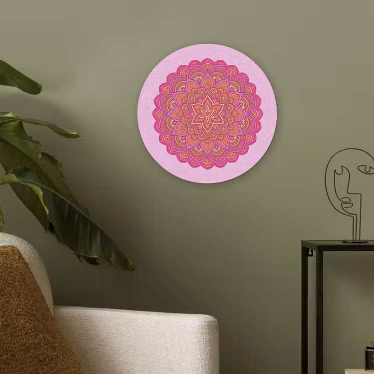 Mandala - Cirkel - Spiritueel - Oosters - Roze Akoestische PET Vilt - Rond klein -sfeer2