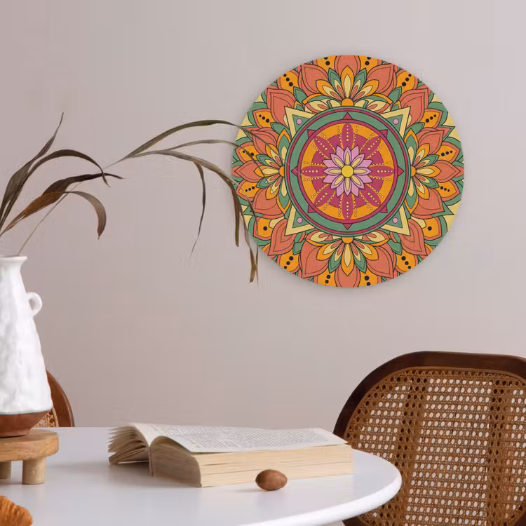 Mandala - Bloemen - Abstract - Kleurrijk Akoestische PET Vilt - Rond klein -sfeer3