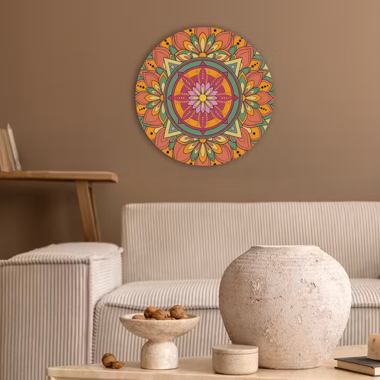 Mandala - Bloemen - Abstract - Kleurrijk Akoestische PET Vilt - Rond klein -sfeer1