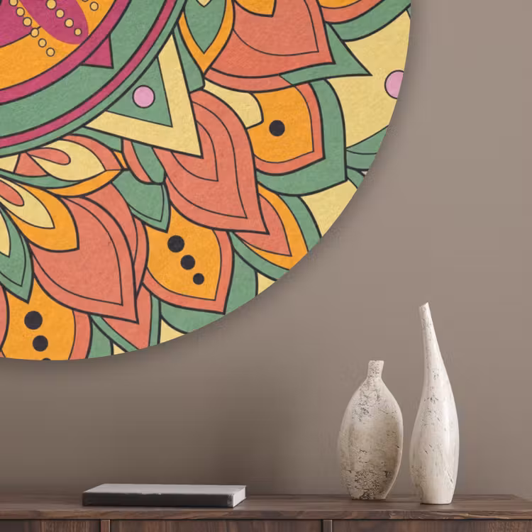 Mandala - Bloemen - Abstract - Kleurrijk Akoestische PET Vilt - Rond klein -sfeer5_closeup