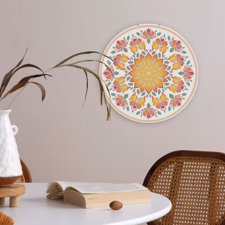 Mandala - Bloemen - Decoratie - Kleurrijk - Abstract Akoestische PET Vilt - Rond klein -sfeer3