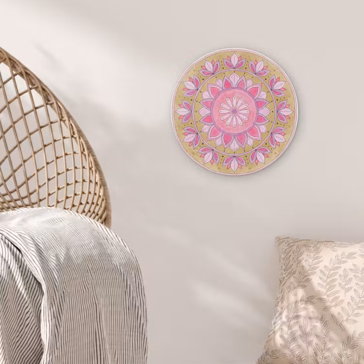 Mandala - Patroon - Kunst - Aquarel - Roze Akoestische PET Vilt - Rond klein -sfeer4