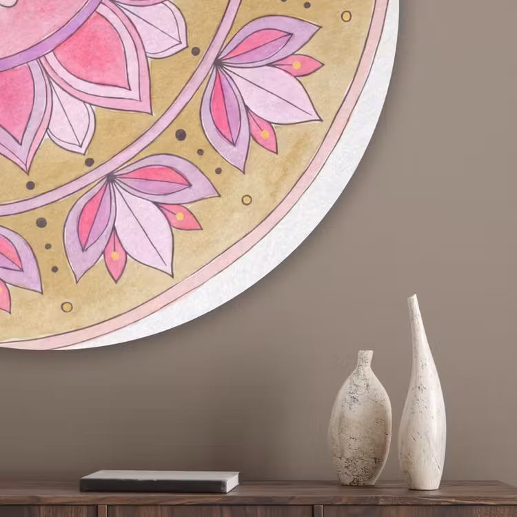 Mandala - Patroon - Kunst - Aquarel - Roze Akoestische PET Vilt - Rond klein -sfeer5_closeup