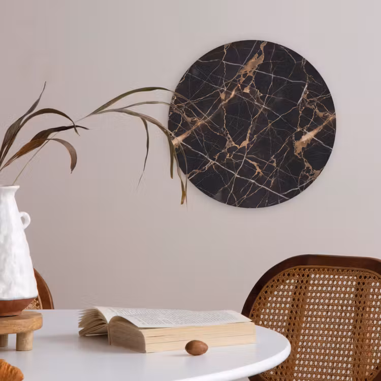 Marmer - Goud - Abstract - Zwart Akoestische PET Vilt - Rond klein -sfeer3