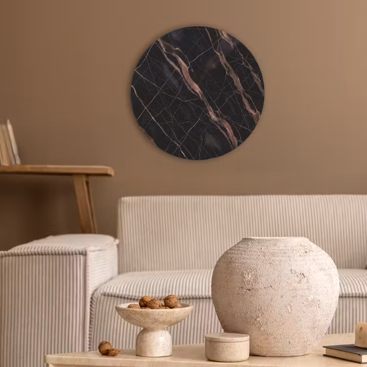 Marmer - Goud - Patroon - Luxe - Zwart Akoestische PET Vilt - Rond klein -sfeer1