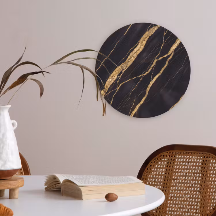 Marmer - Goud - Textuur - Abstract - Zwart Akoestische PET Vilt - Rond klein -sfeer3