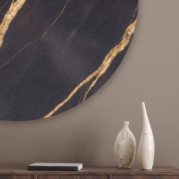 Marmer - Goud - Textuur - Abstract - Zwart Akoestische PET Vilt - Rond klein -sfeer5_closeup