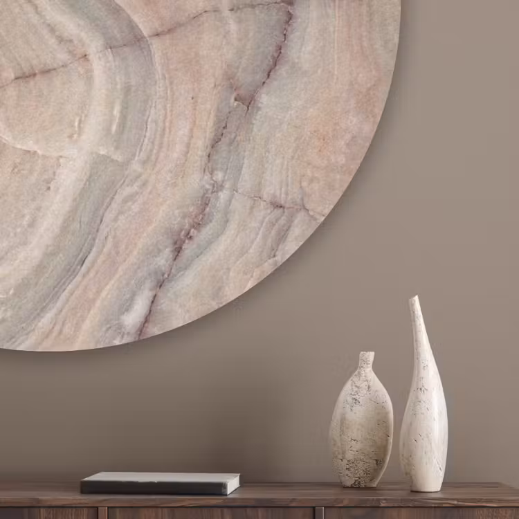 Marmer - Patroon - Abstract - Beige - Groen Akoestische PET Vilt - Rond klein -sfeer5_closeup