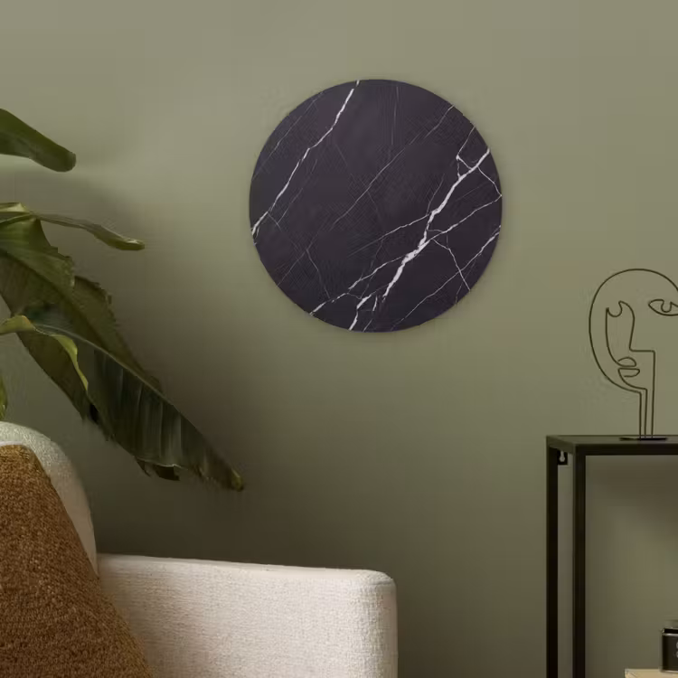 Marmer - Patroon - Abstract - Modern - Zwart Akoestische PET Vilt - Rond klein -sfeer2