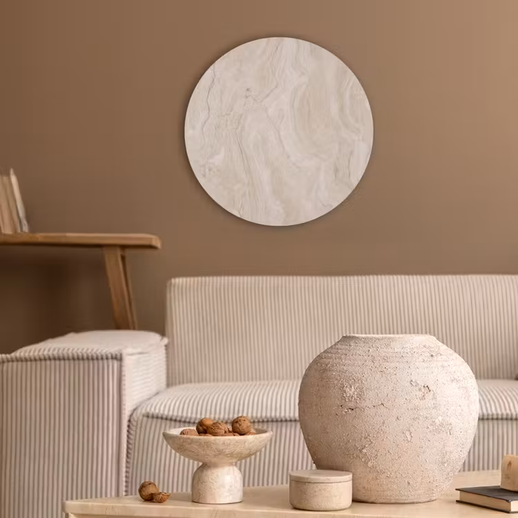 Marmer - Patroon - Beige - Steen - Abstract Akoestische PET Vilt - Rond klein -sfeer1