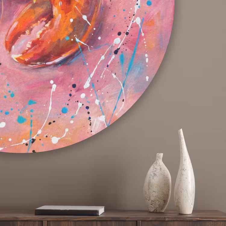 Zeeleven - Kreeft - Spatters - Abstract - Roze Akoestische PET Vilt - Rond klein -sfeer5_closeup