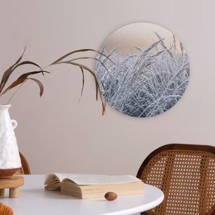Rijp - Gras - Kristallen - Winter - Minimalistisch Akoestische PET Vilt - Rond klein -sfeer3