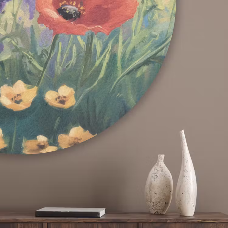 Weide - Bloemen - Kleurrijk Akoestische PET Vilt - Rond klein -sfeer5_closeup