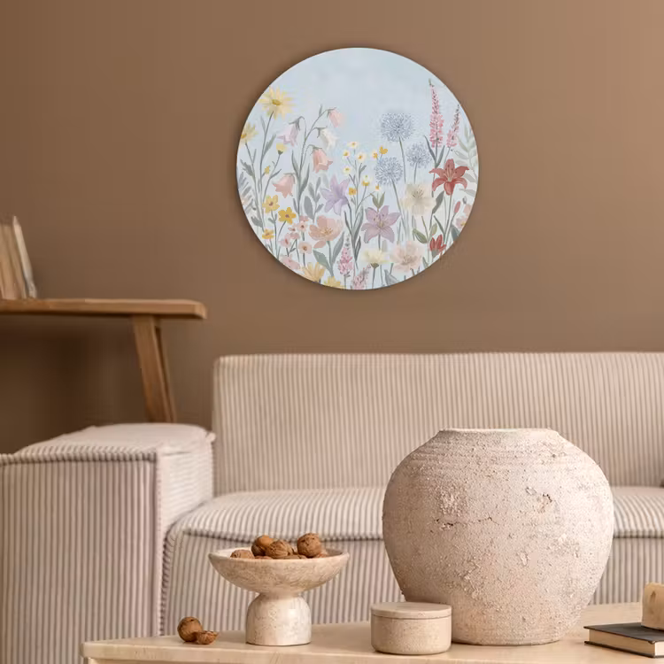 Weidebloemen - Illustratie - Kleurrijk Akoestische PET Vilt - Rond klein -sfeer1
