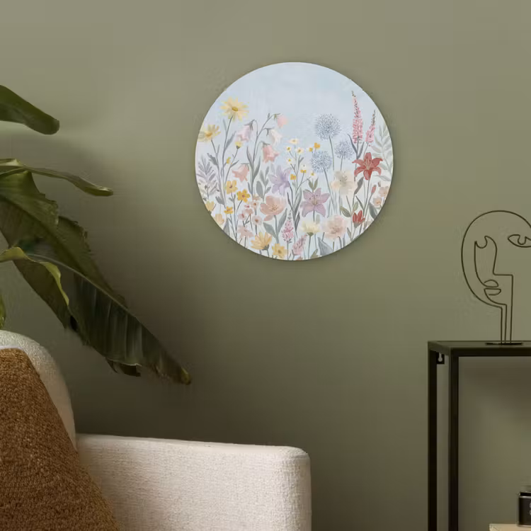 Weidebloemen - Illustratie - Kleurrijk Akoestische PET Vilt - Rond klein -sfeer2