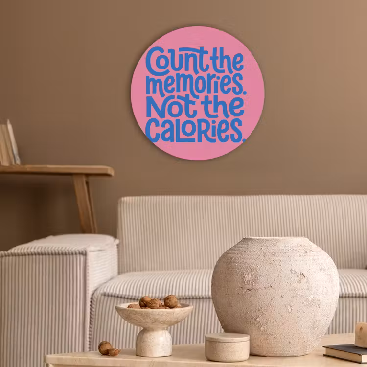 Memories - Roze - Blauw - Quote Akoestische PET Vilt - Rond klein -sfeer1