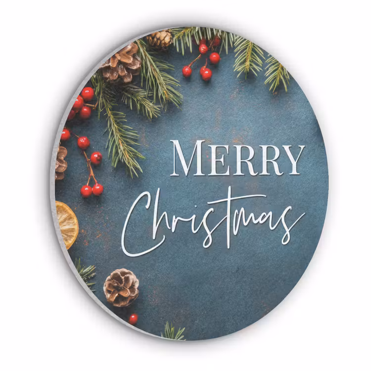 Merry Christmas - Blauw - Kerst - Winter Akoestische PET Vilt - Rond klein -3d