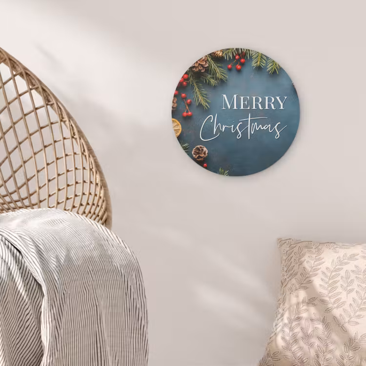 Merry Christmas - Blauw - Kerst - Winter Akoestische PET Vilt - Rond klein -sfeer4