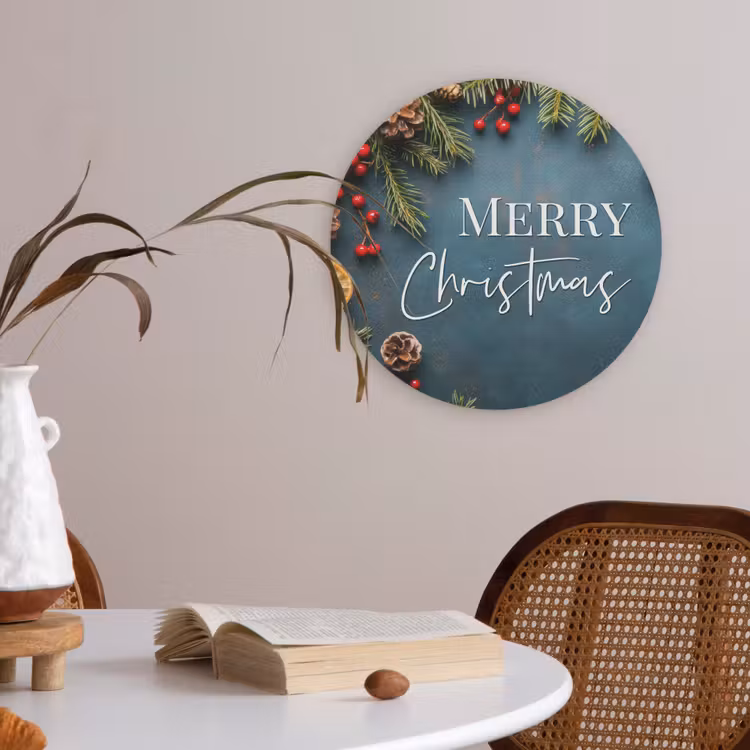 Merry Christmas - Blauw - Kerst - Winter Akoestische PET Vilt - Rond klein -sfeer3