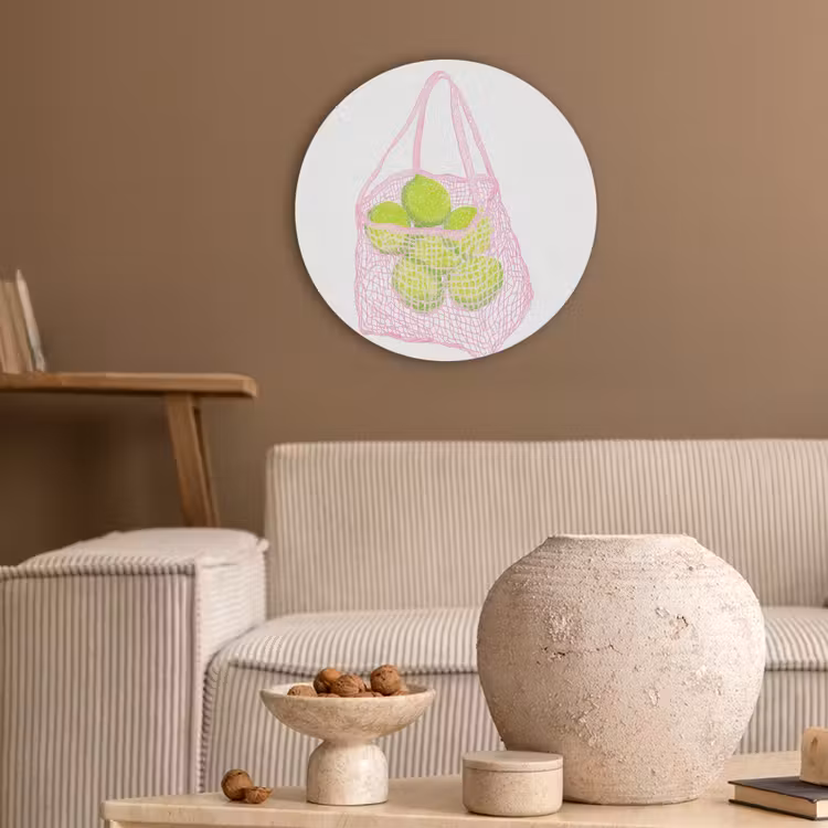 Netzakje - Roze - Illustratie - Limoenen Akoestische PET Vilt - Rond klein -sfeer1