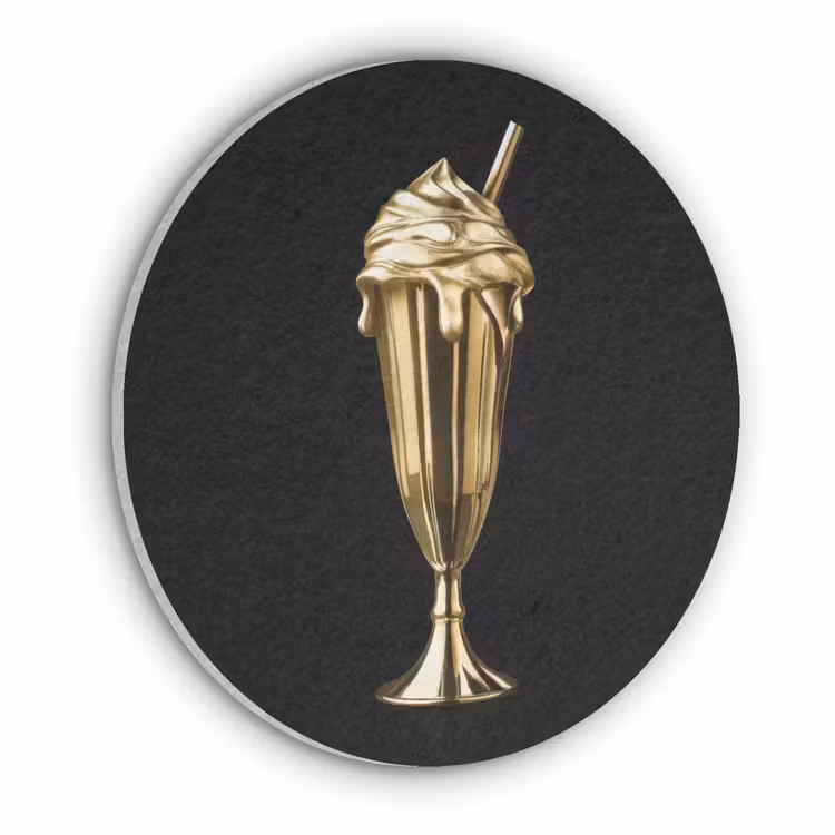 Milkshake - Goud - Drinken - Zwart Akoestische PET Vilt - Rond klein -3d