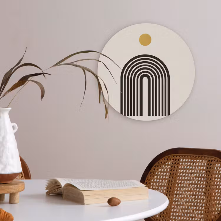 Minimalistisch - Zwarte boog - Gouden cirkel Akoestische PET Vilt - Rond klein -sfeer3