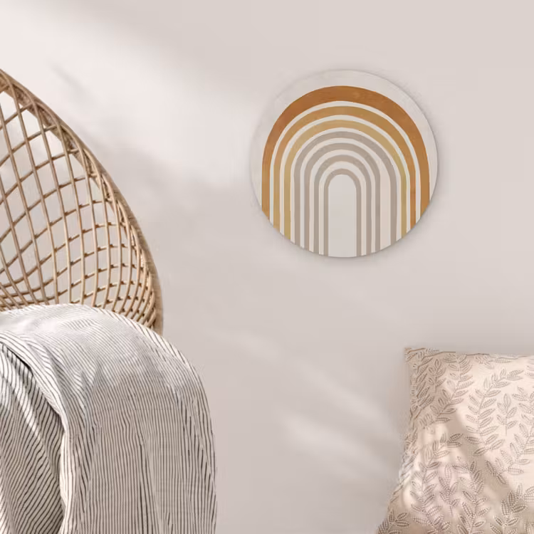 Minimalistisch - Boog - Lijnen - Beige Akoestische PET Vilt - Rond klein -sfeer4