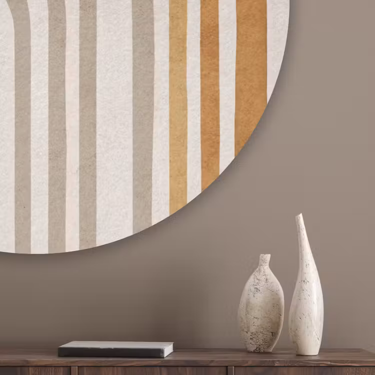 Minimalistisch - Boog - Lijnen - Beige Akoestische PET Vilt - Rond klein -sfeer5_closeup