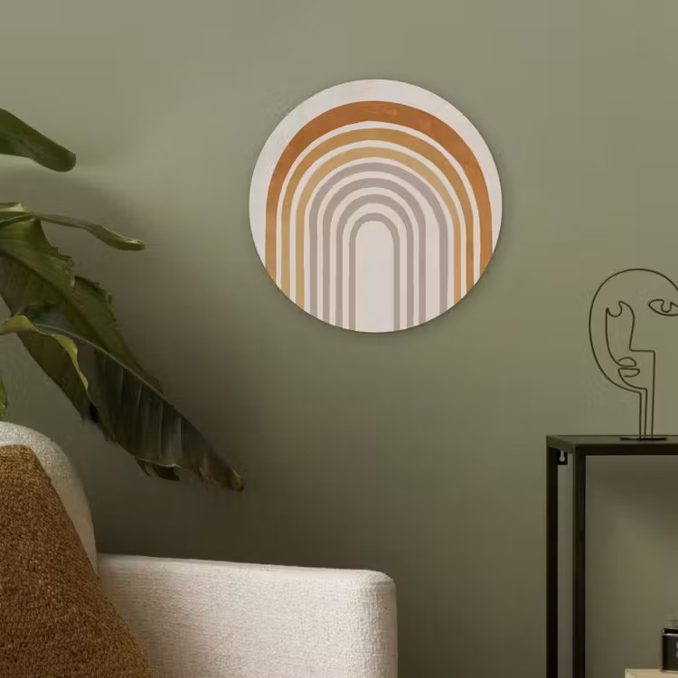 Minimalistisch - Boog - Lijnen - Beige Akoestische PET Vilt - Rond klein -sfeer2