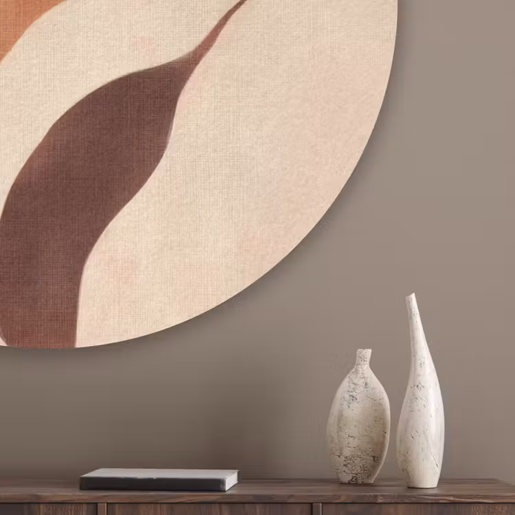 Minimalistisch - Bloem - Bladeren - Beige Akoestische PET Vilt - Rond klein -sfeer5_closeup