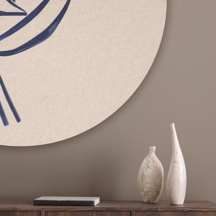 Minimalistisch - Lijnillustratie - Beige - Donkerblauw Akoestische PET Vilt - Rond klein -sfeer5_closeup