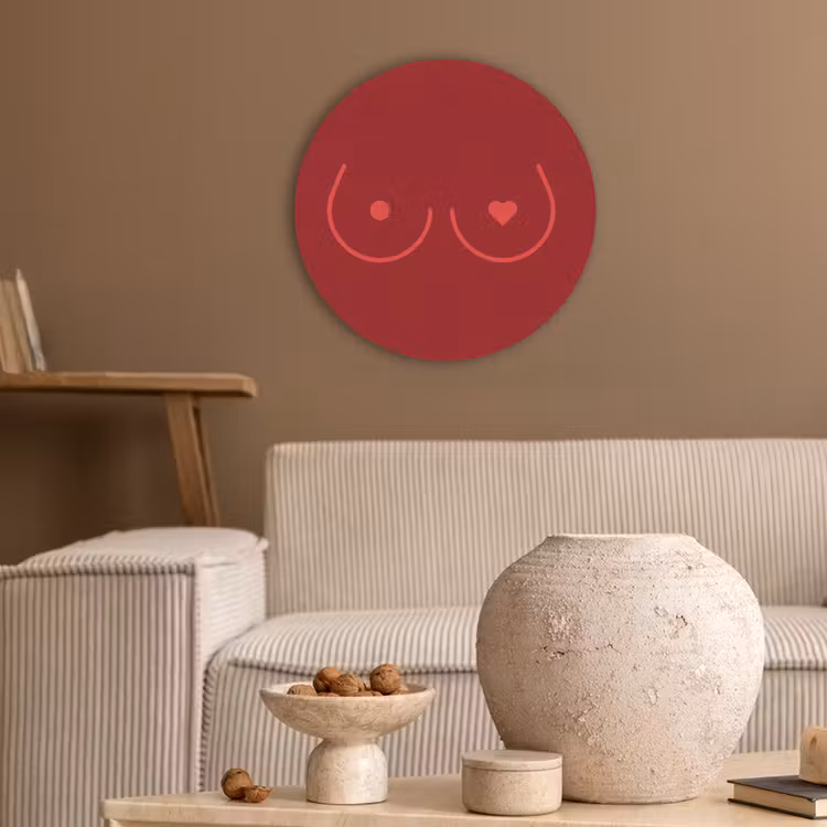 Minimalistisch - Lijnillustratie - Rood Akoestische PET Vilt - Rond klein -sfeer1