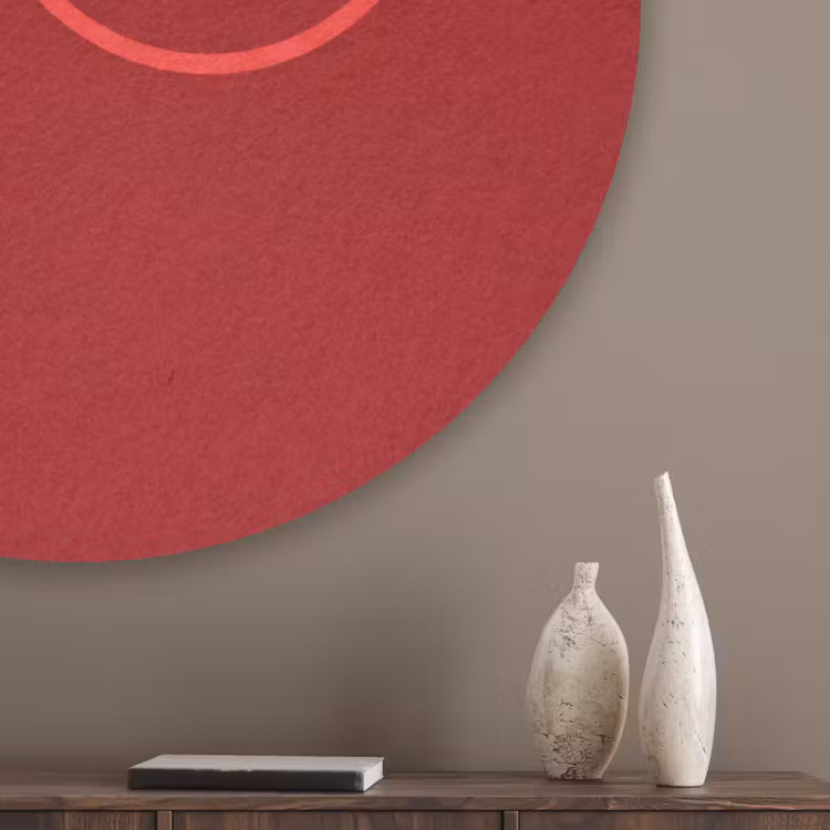 Minimalistisch - Lijnillustratie - Rood Akoestische PET Vilt - Rond klein -sfeer5_closeup