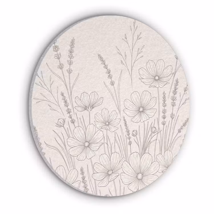Minimalistisch - Modern - Bloemen - Beige Akoestische PET Vilt - Rond klein -3d
