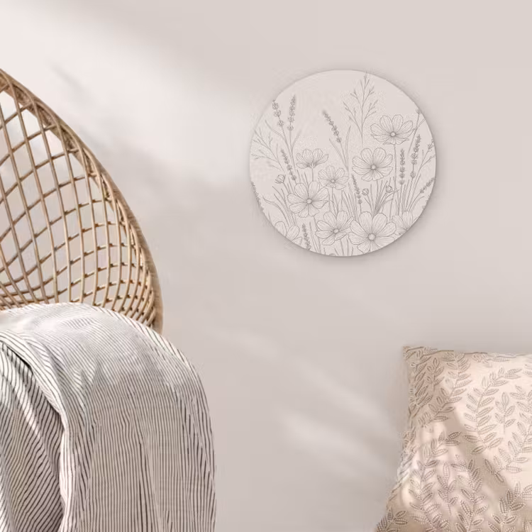 Minimalistisch - Modern - Bloemen - Beige Akoestische PET Vilt - Rond klein -sfeer4