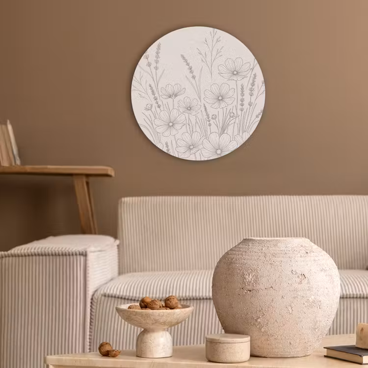 Minimalistisch - Modern - Bloemen - Beige Akoestische PET Vilt - Rond klein -sfeer1