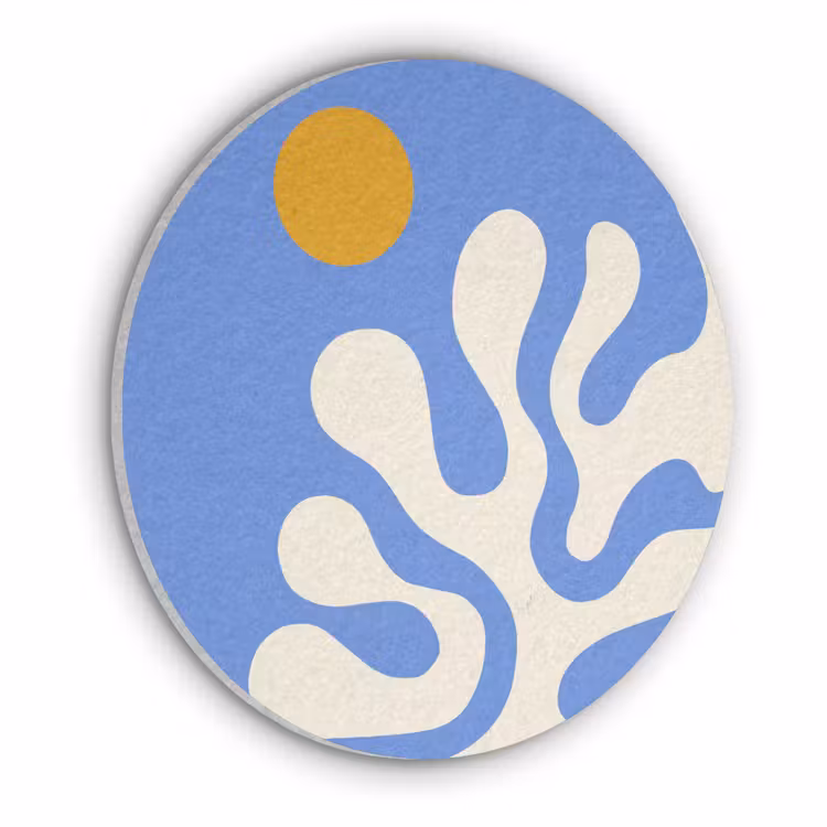 Minimalistisch - Organisch patroon - Blauw Akoestische PET Vilt - Rond klein -3d